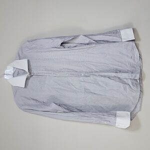 MAURO BIASELLA Italian Custom Made White Black Cotton Pinstripe Shirt